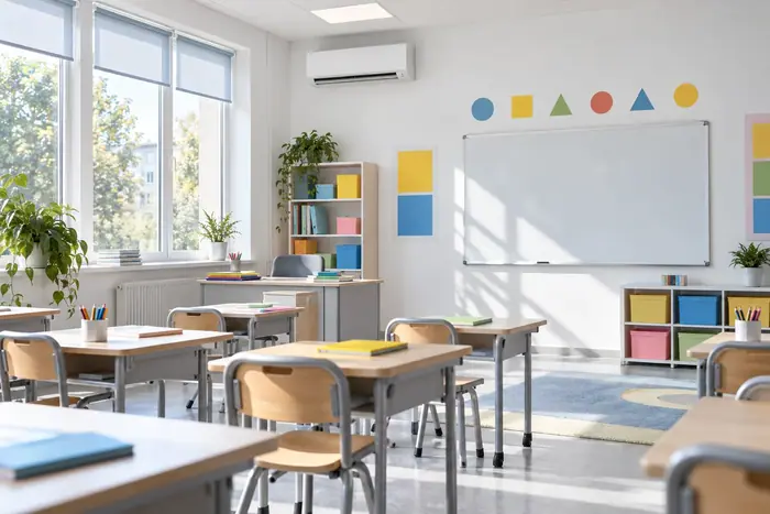 Climatizare in spatii: split mural intr-o sala de clasa