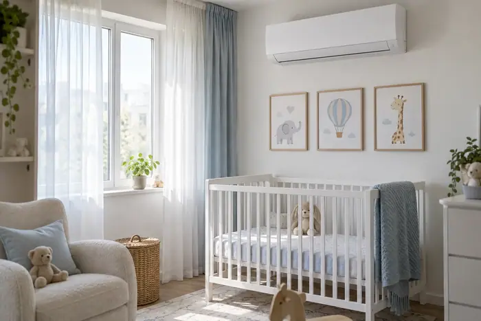 Climatizare in spatii: camera de bebelus cu patut si split