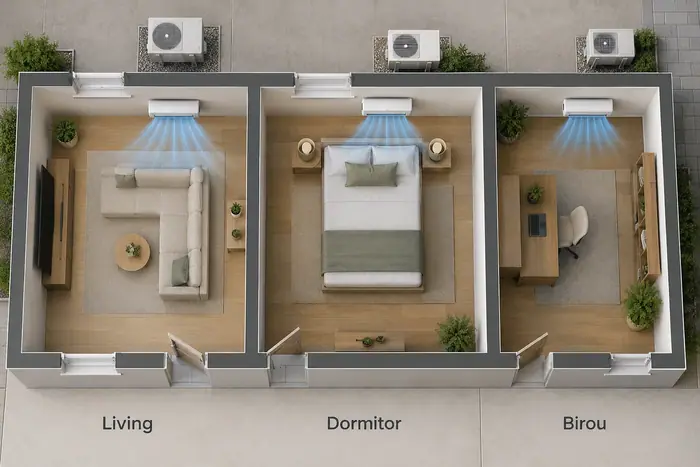 Climatizare in spatii: trei aparate organizate dupa camera si simptom