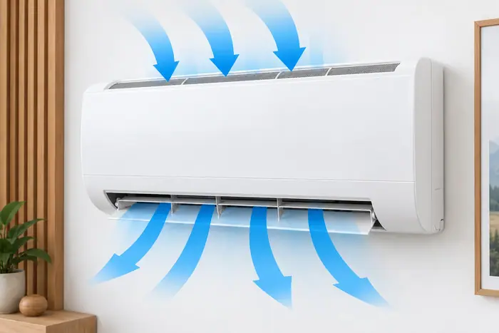 Filtre si schimbator: filtrul amplasat pe admisia unitatii interioare