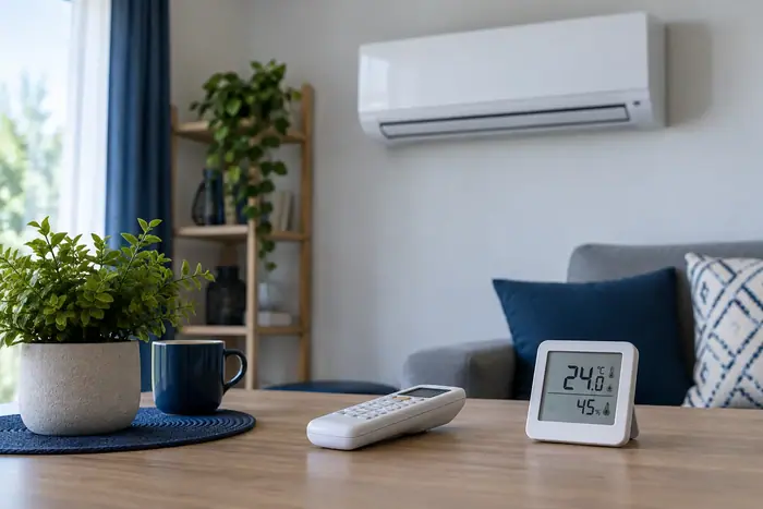 Climatizare in spatii: telecomanda si termometru folosite pentru observatii finale