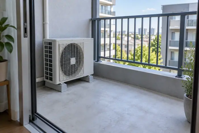 Revizie pe contract: unitate exterioara pe balcon, cu acces vizibil dinspre usa