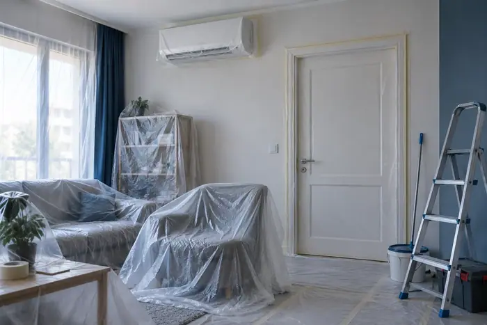 Curatare sub husa: santier interior izolat de camera cu aparat