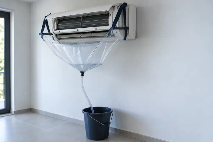 Climatizare in spatii: husa care colecteaza apa din zona de lucru