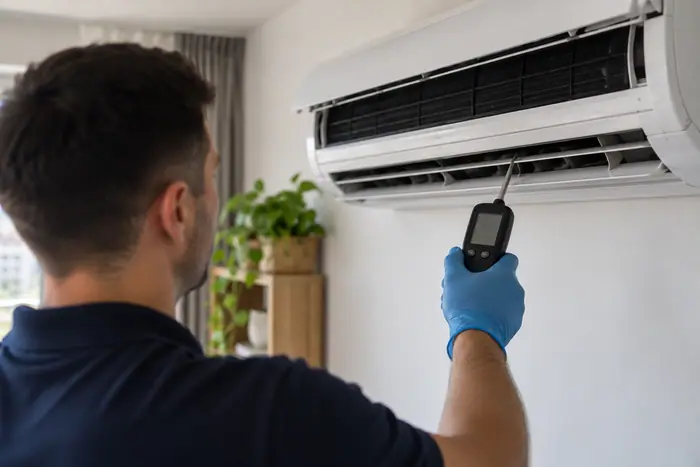 Revizie pe contract: masurarea temperaturii aerului la revizie, cu termometrul