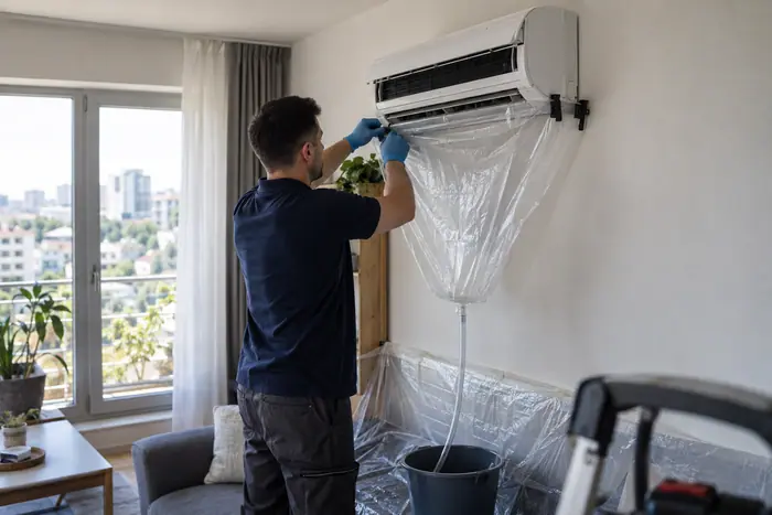 Curatare sub husa: galeata husa interventie living transparenta
