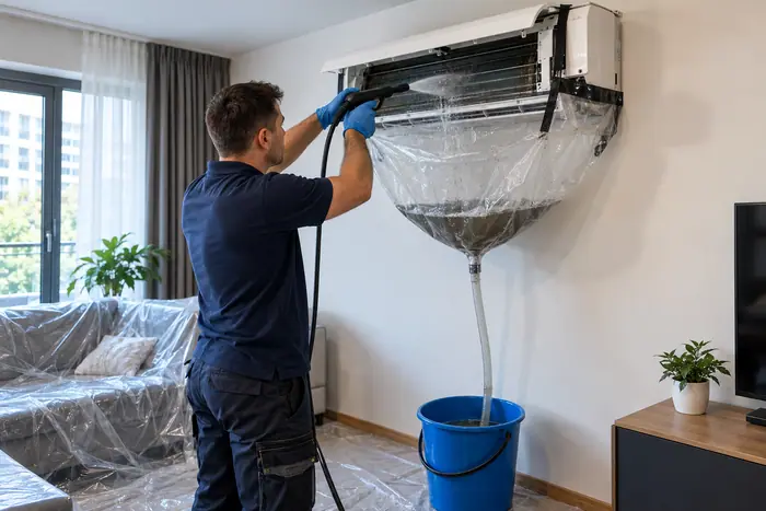 Curatare sub husa: curatare aer conditionat intr-un living modern