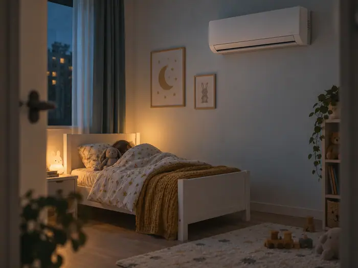 Climatizare in spatii: camera de copil linistita, cu aer conditionat pe perete