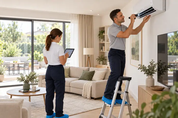 Revizie pe contract: inspectie split AC in living luminos