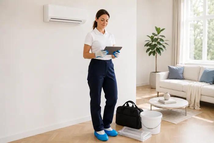 Climatizare in spatii: tehniciana noteaza interventia la aer conditionat
