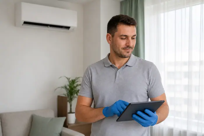 Revizie pe contract: tehnicianul incheie revizia aerului conditionat