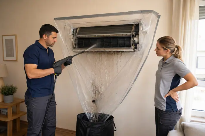 Curatare sub husa: curatarea evaporatorului sub husa de colectare