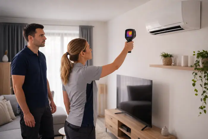 Revizie pe contract: thermal camera checks AC airflow