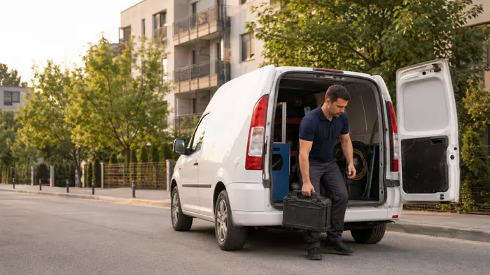Climatizare in spatii: tehnician descarca sculele in Bucuresti