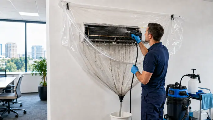 Curatare sub husa: apa de la curatare stransa in husa transparenta