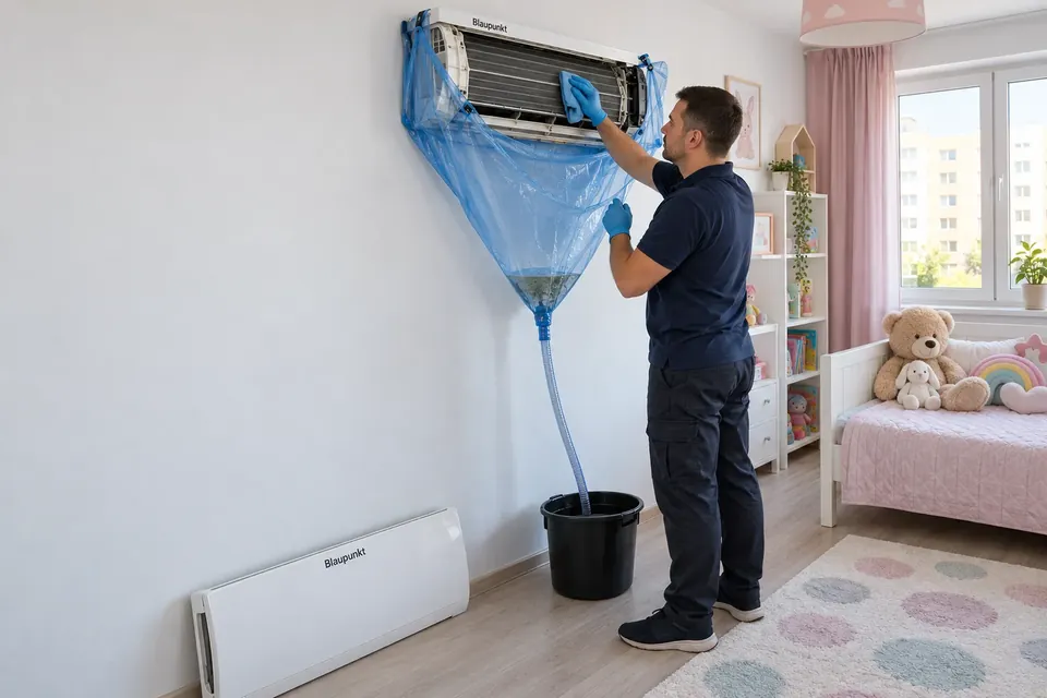 Curatarea unui aparat de aer conditionat Blaupunkt cu husa si sac de colectare, in Bucuresti