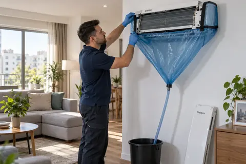 Curatarea unui aparat de aer conditionat Daikin cu husa si sac de colectare, in Bucuresti