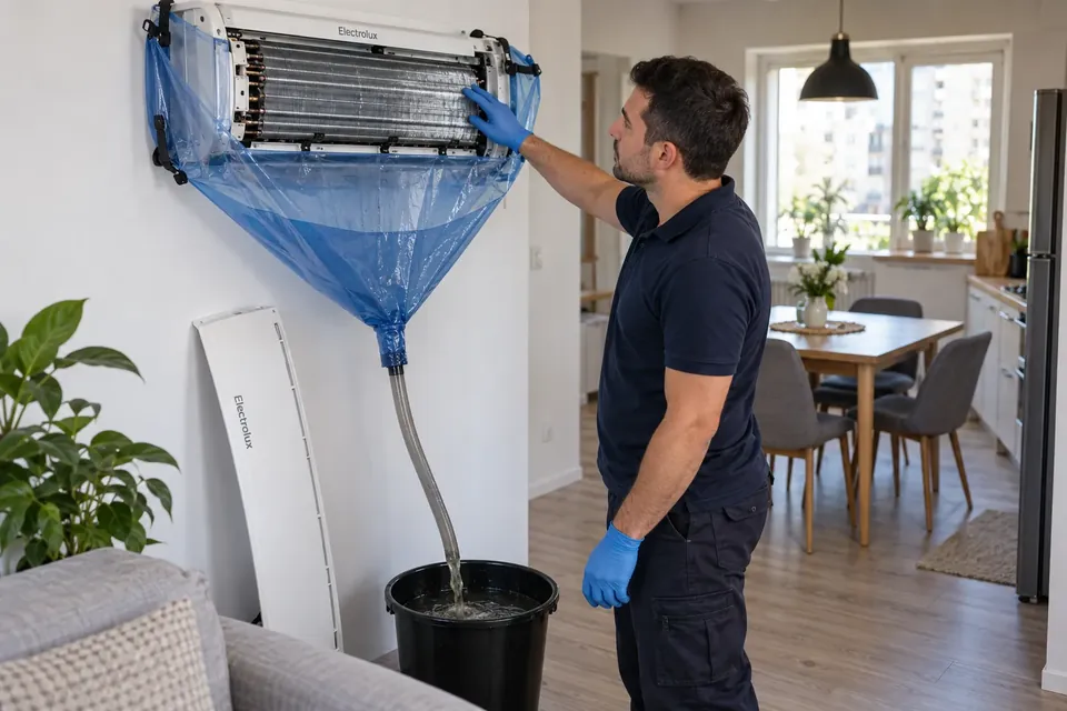 Curatarea unui aparat de aer conditionat Electrolux cu husa si sac de colectare, in Bucuresti