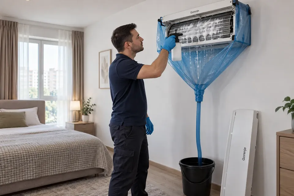 Curatarea unui aparat de aer conditionat Gorenje cu husa si sac de colectare, in Bucuresti