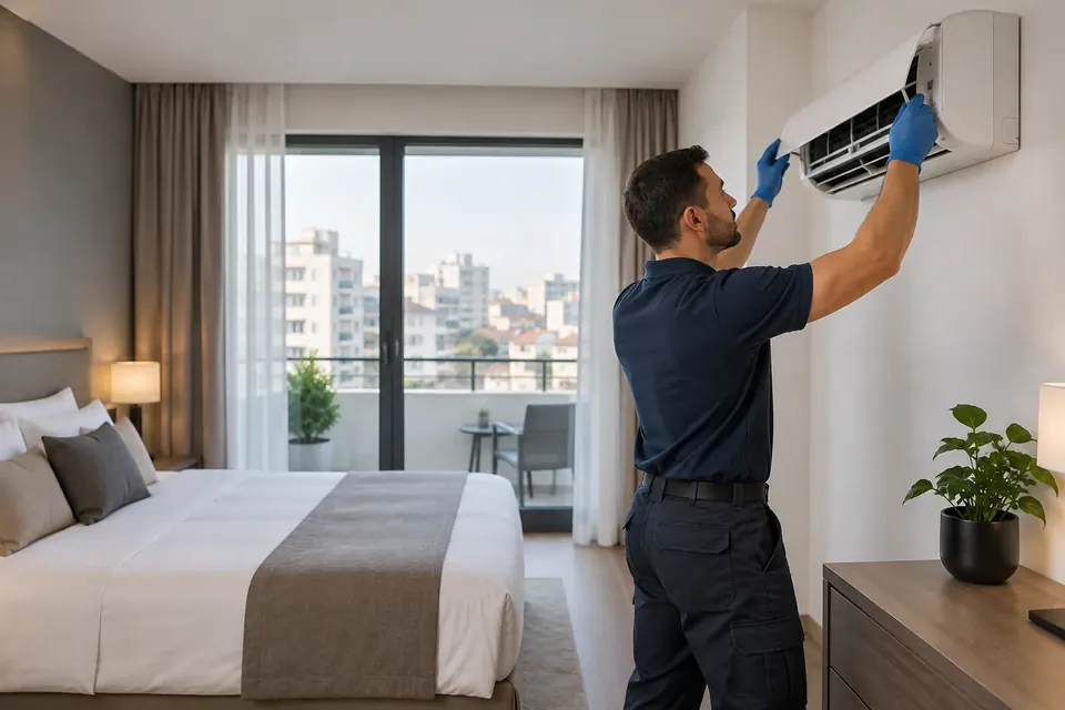 Curatarea aparatelor de aer conditionat in camere de hotel