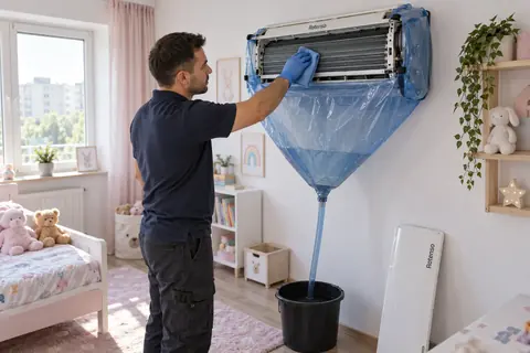 Curatarea unui aparat de aer conditionat Rotenso cu husa si sac de colectare, in Bucuresti