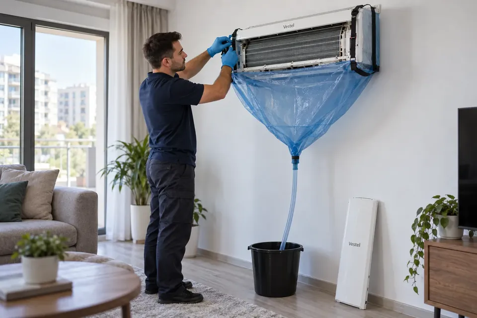 Curatarea unui aparat de aer conditionat Vestel cu husa si sac de colectare, in Bucuresti