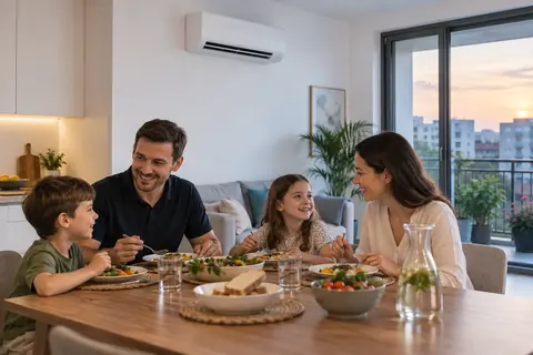 Familie la masa, cu aerul conditionat curat