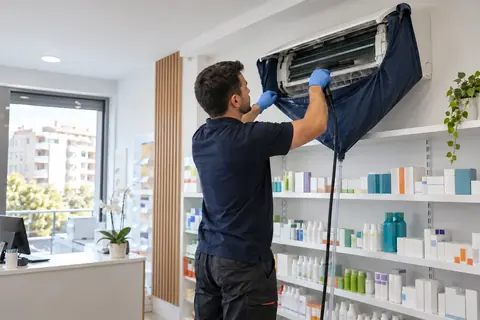 Igienizarea aparatului de aer conditionat intr-un magazin