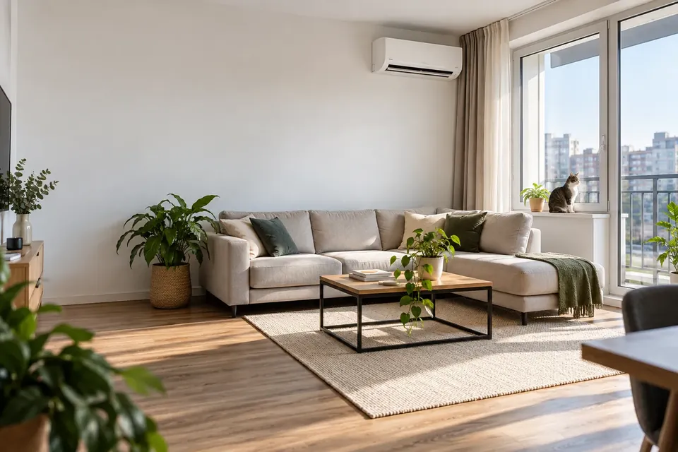 Living luminos cu aparat de aer conditionat curat