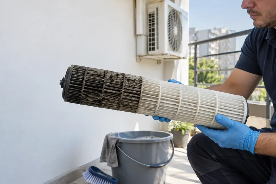 Turbina aparatului de aer conditionat, jumatate curatata